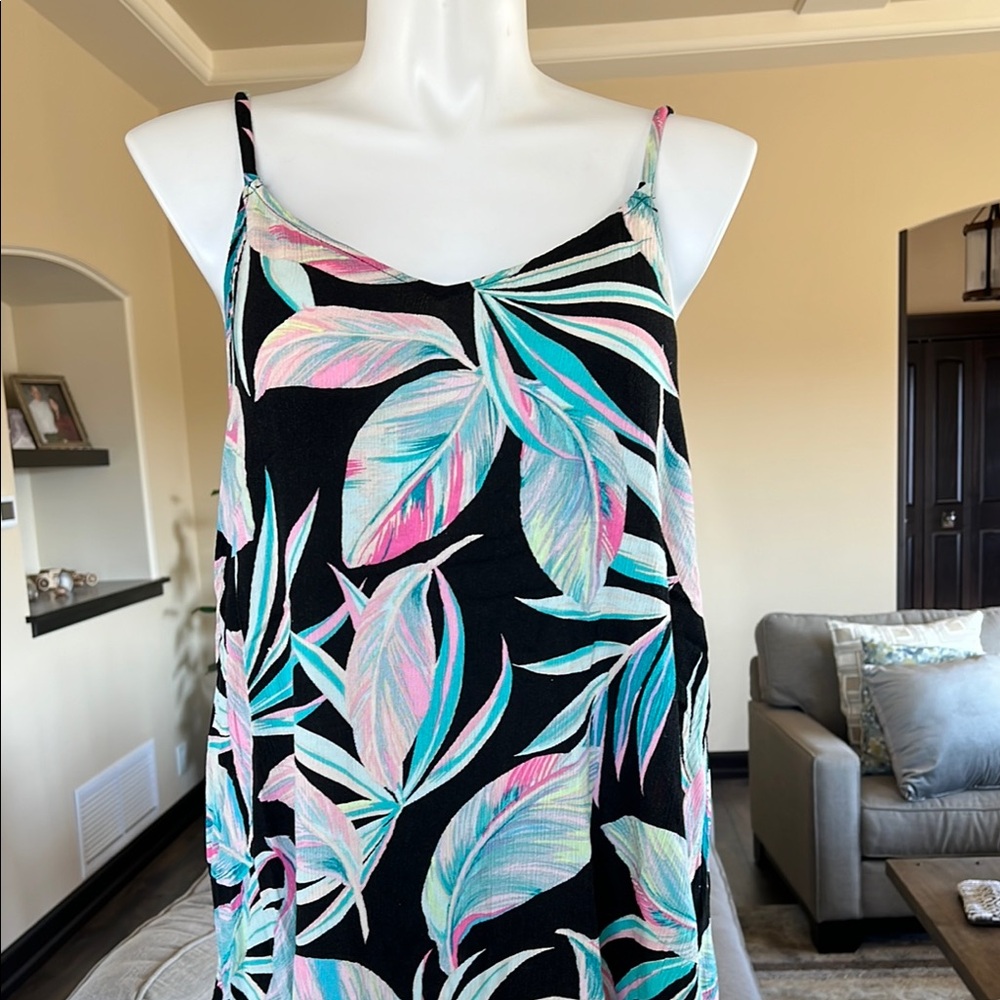 torrid Black Dress with Teal & Pink Tropical Leaves